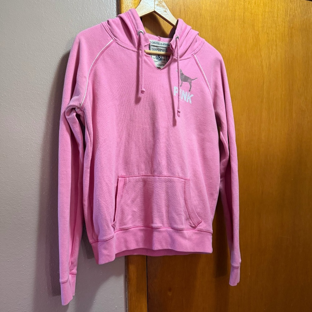 PINK Victoria's Secret Small Hoodie Graphic Sweatshirt White Peacesign Logo Y2K - Picture 7 of 15
